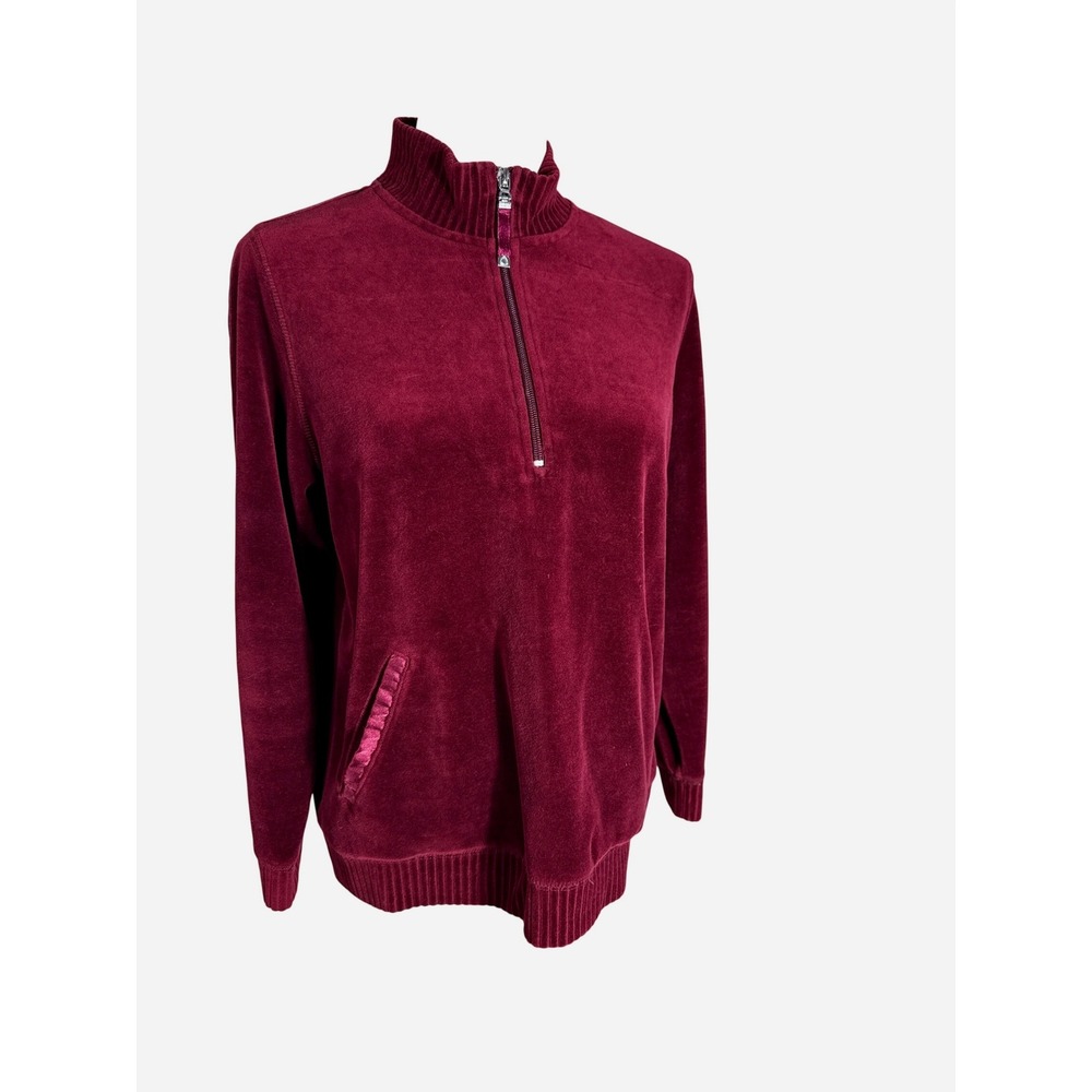 Liz Claiborne Liz & Co Petite Burgundy Velour Quarter Zip Pullover‎ Sweatshirt S